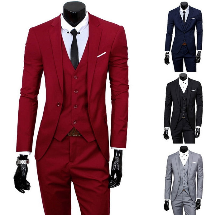 Oeak Men 3 Pieces Solid Classic Blazers Suit Sets Men Business Blazer +Vest +Pant Suits Sets Spring Autumn Plus size Wedding Set
